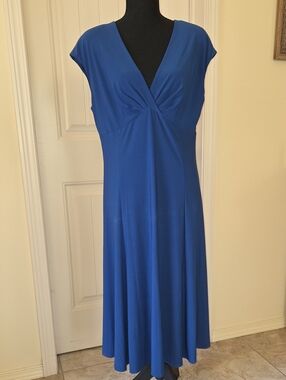 Ralph Lauren Chaps Tile (Midnight) Blue Stretch Dress, Size Large/12-14
